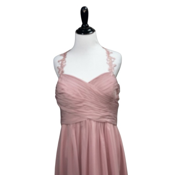 JJ's House Women's Size 14 Formal Maxi Dress Pleated Faux Wrap Bustline Lace - Picture 2 of 8